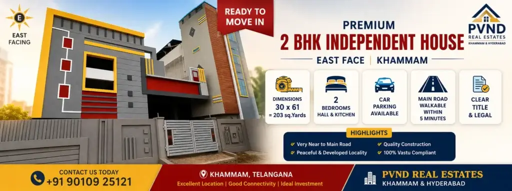 2BHK East Face House for Sale in Khammam | Loan Available